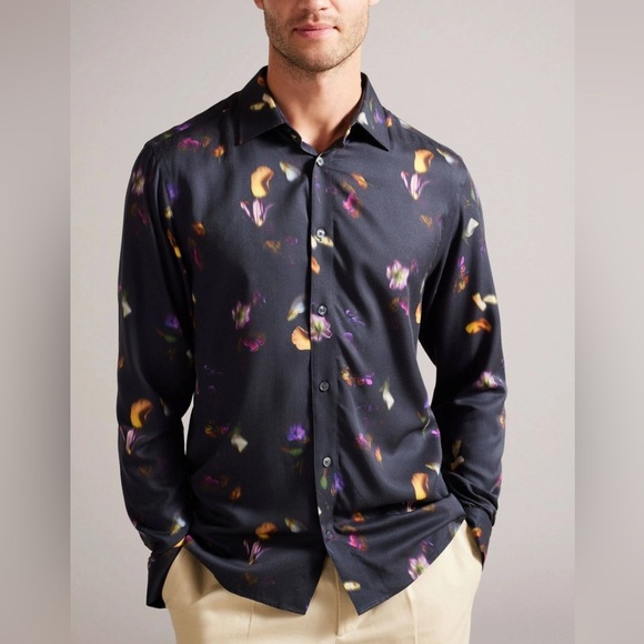 $160! TED BAKER Bari Photographic Floral Shirt SZ 1 NWT! - Picture 1 of 7